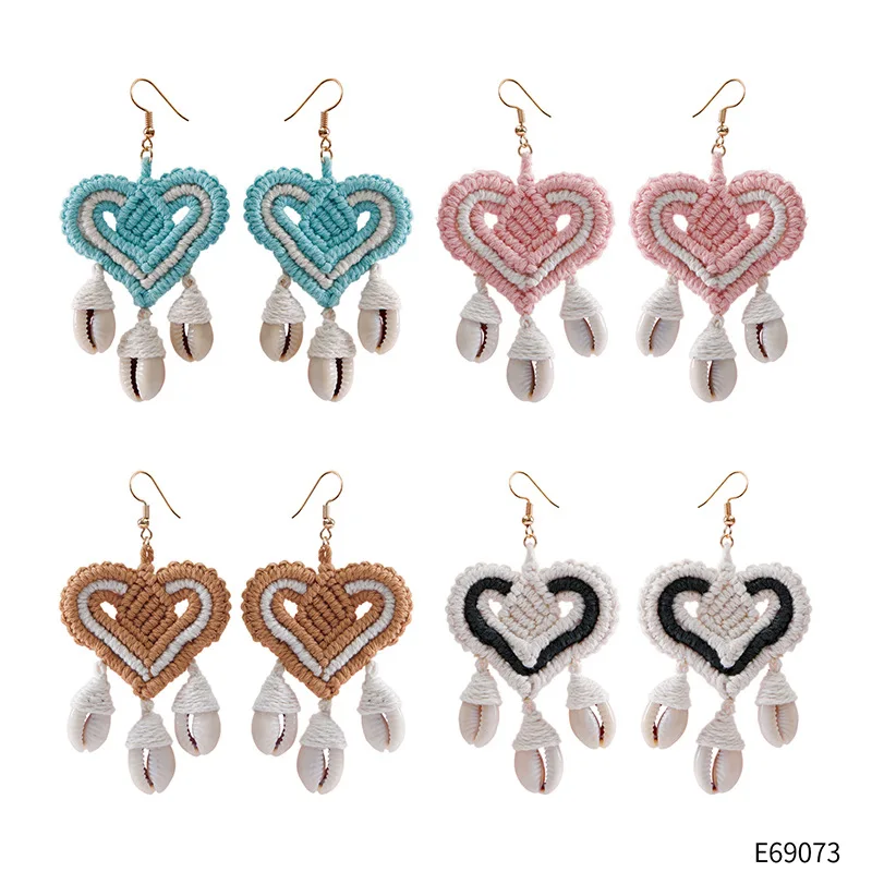 

Macrame Heart-shaped Hand-woven Earrings Bohemian Ocean Style Shell Mother's Day Conch Earrings
