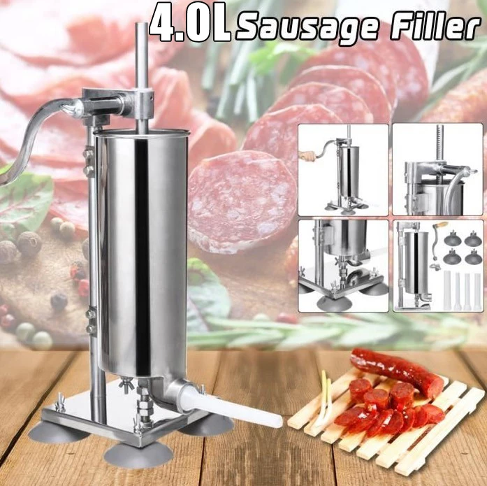 

4L Vertical Sausage Stuffer Filler Sausage Filling Machine Manual Stainless Steel Kitchen Meat Tool Tubes Sausage Maker HWC