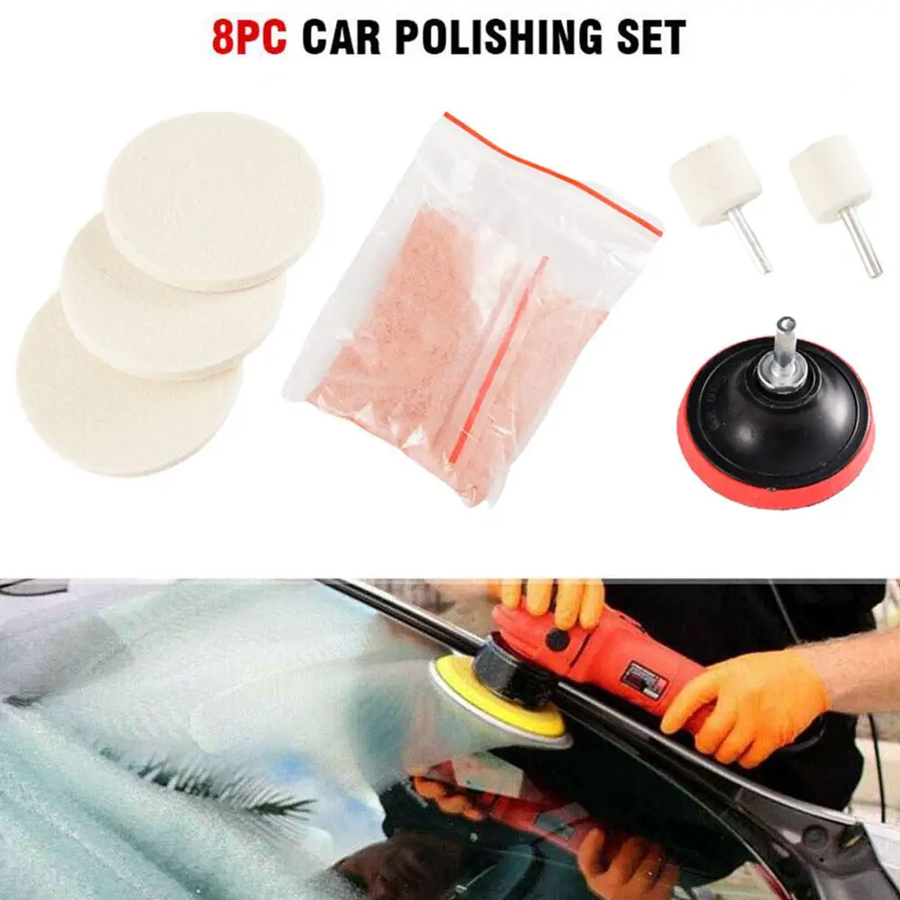 

8pcs Set 4 OZ Cerium Oxide Powder Car Glass Polishing Car Glass Felt Kit Pad Remover Pads Polishing Scratch Windscreen Buff L9W2