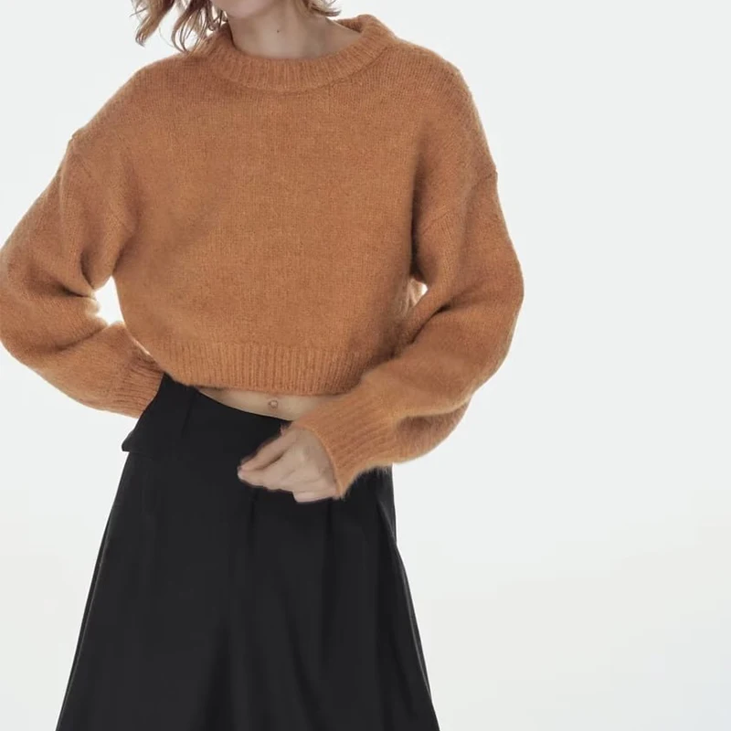 

Winter 2022 New Temperament Long Sleeve Round Neck Solid Color Casual Fashion Commuter Joker Knitted Sweater Woman