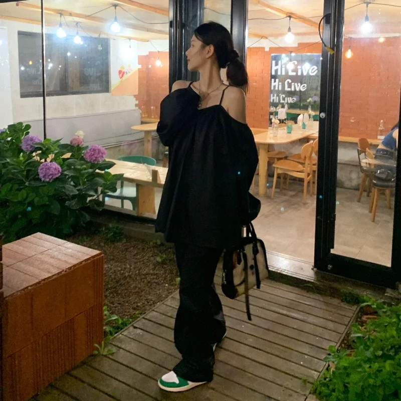 Черные блузки женские уникальные готические сексуальные с открытыми плечами