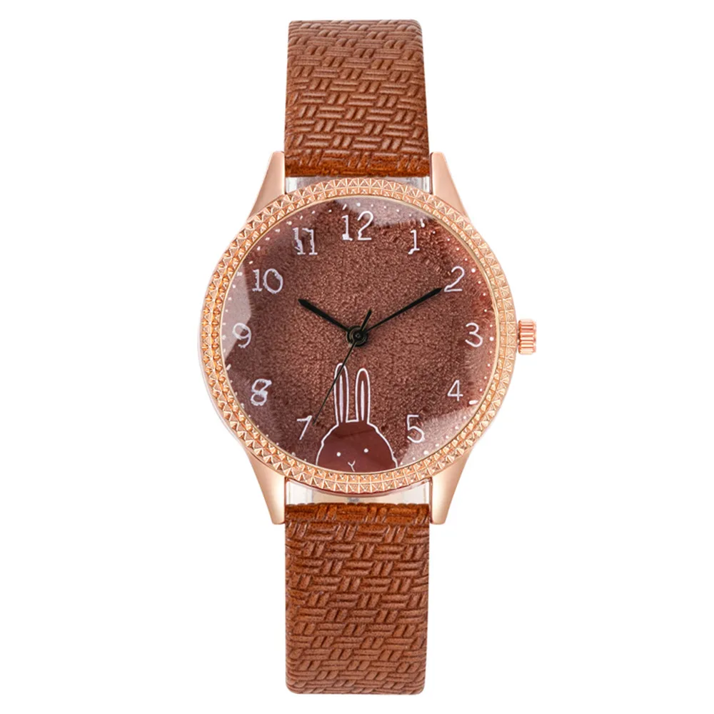 Fashion 2023 New Brand Women Quartz Watch Luxury Pink Rhinestone Rabbit design Ladies Watches Sport Leather Clock Gifts