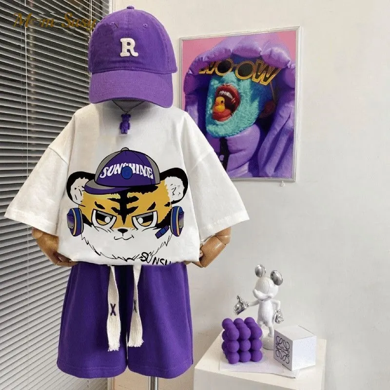 

Baby Boy Girl Cotton Clothes Set Tiger Print Tshirt+Shorts Summer Toddler Child Short Sleeve Outfit Kid Baby Clothes 2-12Y