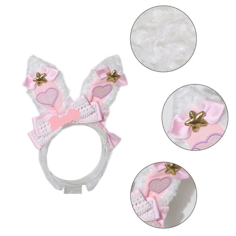 

Cartoon Animal Headbands Furry Rabbit Ears Headwear Plaid Bows Lolita Bunny Ears Hair Hoop Cosplay Easter Headpiece T8DE