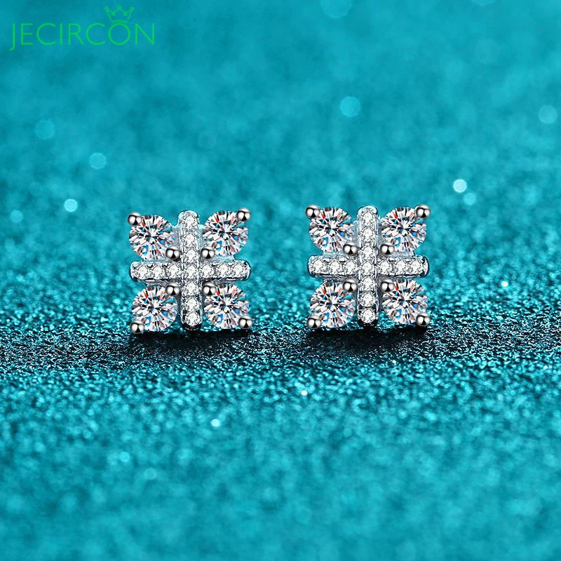 

JECIRCON 0.48 Carat Moissanite Stud Earrings for Women Peace Knot D Color Simulated Diamond Luxury 925 Sterling Silver Jewelry