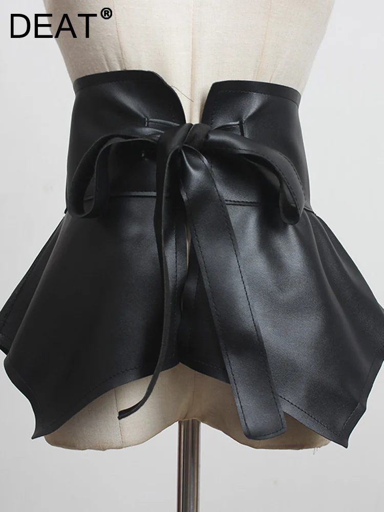 

Женское платье с поясом и оборками [DEAT], черное однотонное платье с регулируемой талией, 13DB998, весна 2023