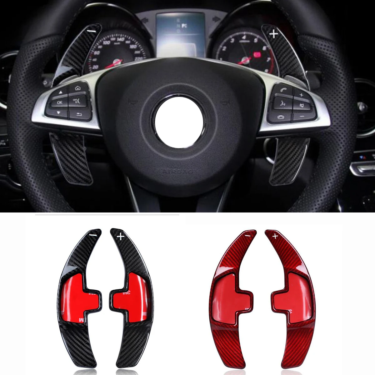 

2Pcs Real Carbon Fiber Car Steering Wheel Shift Paddle For Mercedes-Benz C180L C200L C260L GLC GLE CLA S-Class 2015-2016