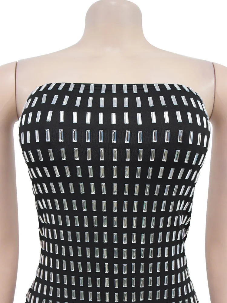 Beyprern Элегантное Черное Техническое Короткое Женское Платье Без Бретелек С