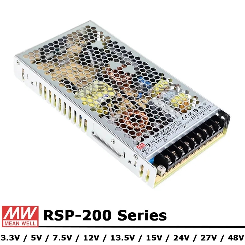 

Mean Well RSP-200 Series 3.3V 5V 7.5V 12V 13.5V 15V 24V 27V 48V DC 200W Single Output Switching with PFC Function Power Supply