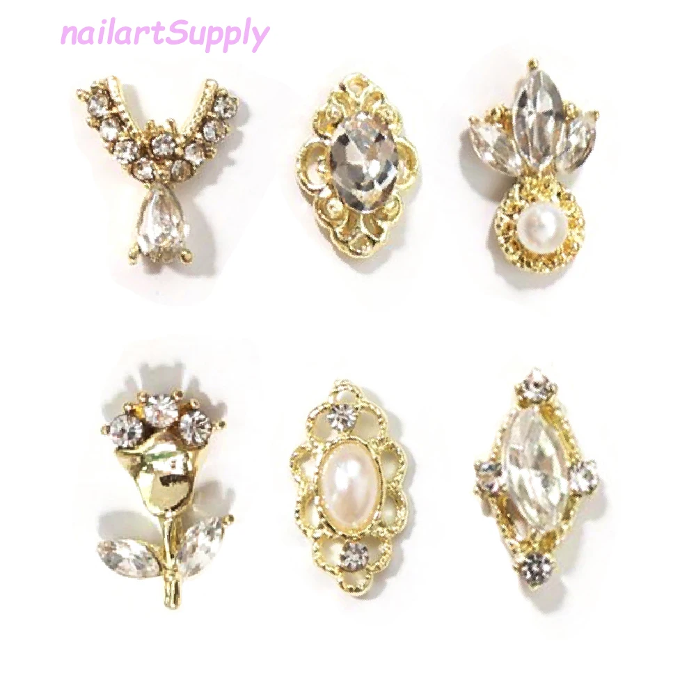 

10Pcs Holy Grail Alloy Diamond Nail Charms,Luxury European Court Style Nail Decoration 3D Gold Hollow Metal Manicure Accessories