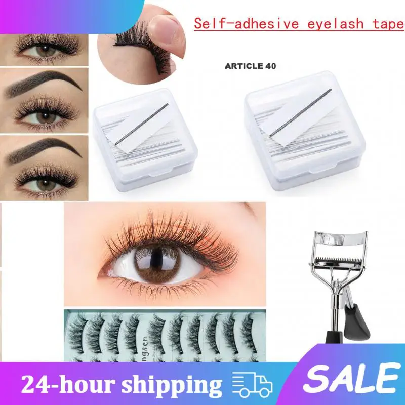 

40pcs/Box Eye Lashes Glue Strips Reusable Self-Adhesive False Eyelashes Glue Strip Makeup Tools Hypoallergenic Eyelash Curler