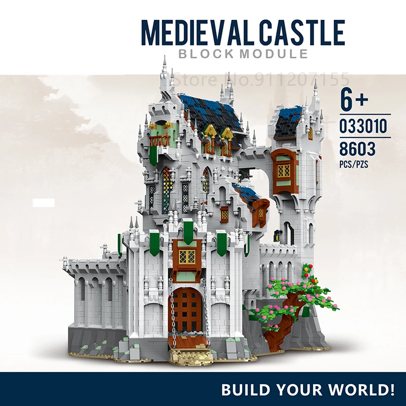 

033010 строительный блок европейского средневекового замка, городской дом, модель, кирпичи, деревня, игрушки для детей, рождественский подарок