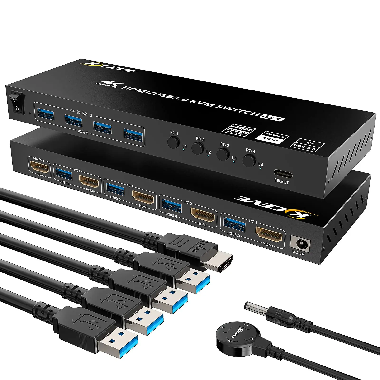 4 порта, поддержка USB 3,0 квм-переключателя, Φ HDR EDID HDMI USB переключатель 4 в 1 Out и 4 порта USB для клавиатуры и мыши