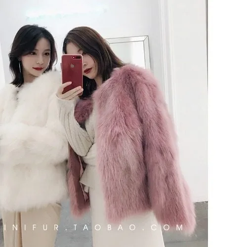 Thick Warm Fur Coat Winter Fashion O-neck Faux Fur Jacket Fluffy Plus Size Solid Color Elegant Plush Fur Coats Outerwear 2023