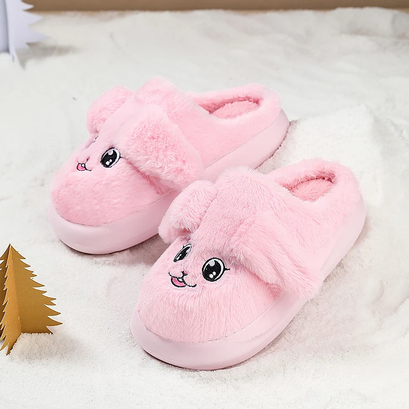 Мягкие детские тапочки в форме кролика плюс бархатные теплые слипоны мягкие