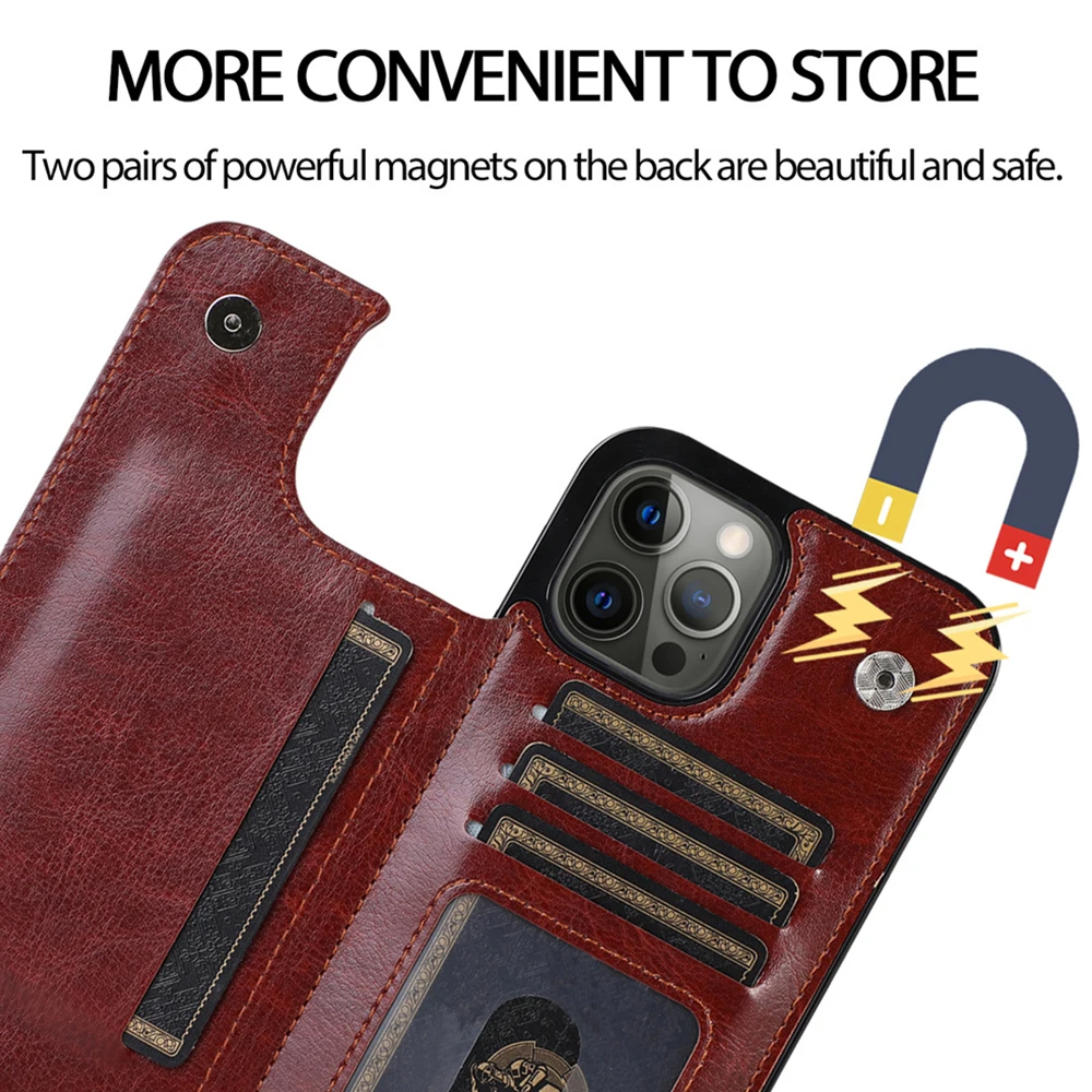 Leather Phone Case For iPhone 14 13 12 Mini 11 Pro X XS Max XR 6 6s 7 8 Plus SE 2020 2022 Card Slots Magnetic Business Bag Cover