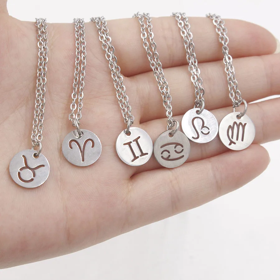 

Creative Zodiac Necklace Mirror Stainless Steel Lucky Guardian 12 Constellation Necklace Woman Jewelry
