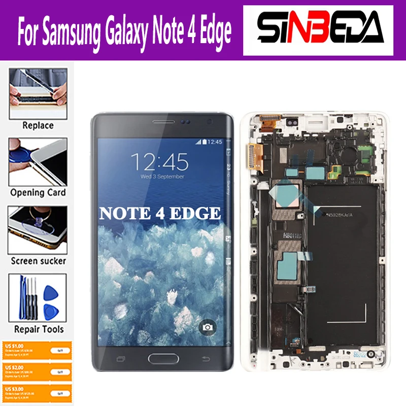 ЖК-дисплей для Samsung Galaxy Note 4 Edge N915 N9150 N915F, дисплей с сенсорным экраном и дигитайзером с рамкой, оригинал ЖК-дисплей для Samsung Galaxy Note 4 Edge N915 N9150 N915F, дисплей с сенсорным экраном и дигитайзером с рамкой, оригинал