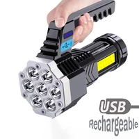 new portable led flashlight outdoor spotlight torch multifunctional cob side light powerful usb rechargeable 7 wicks flashlights