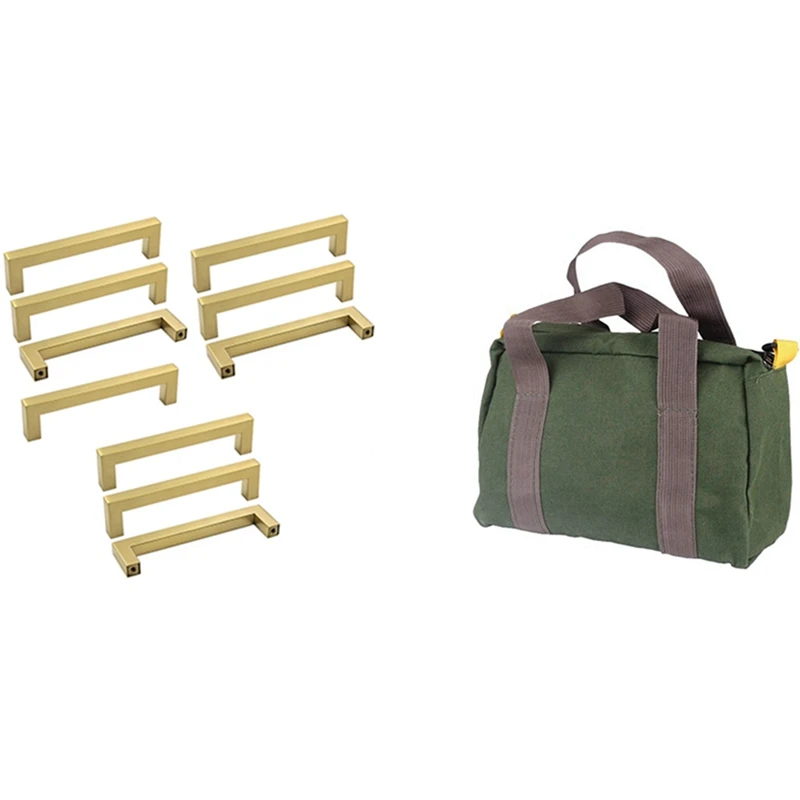 

10x Gold Cabinet Pulls Square Kitchen Hardware Handles for 160mm Hole & 1x Multifunction Oxford Cloth Tool Bags