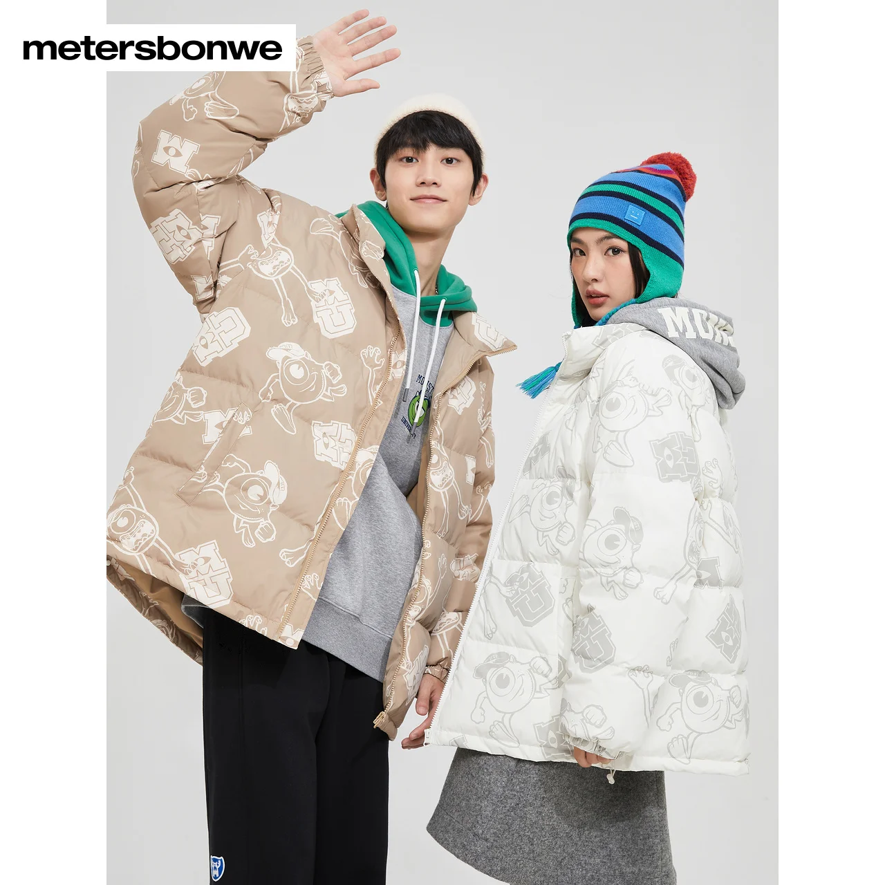 

Новинка, зимние пуховики Metersbonwe для пар, 22 дюйма, с принтом, свободная повседневная плотная модная теплая одежда, мужская верхняя одежда с воротником-стойкой