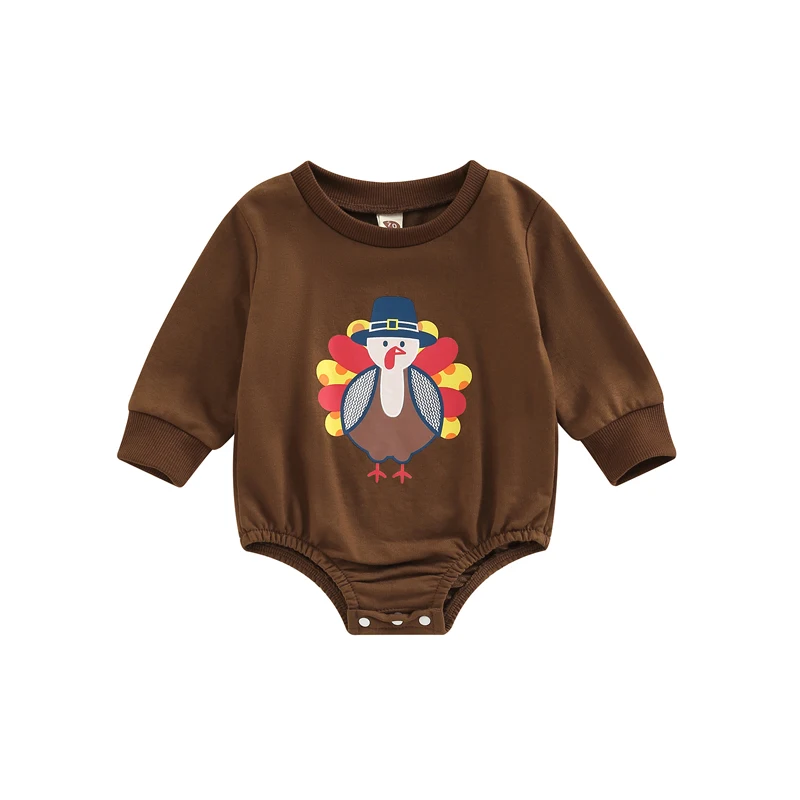 

Baby Romper 0-24Month Newborn Unisex Thanksgiving Day Turkey Print Round Neck Long Sleeve Bodysuit for Infants Girls Boys 2022