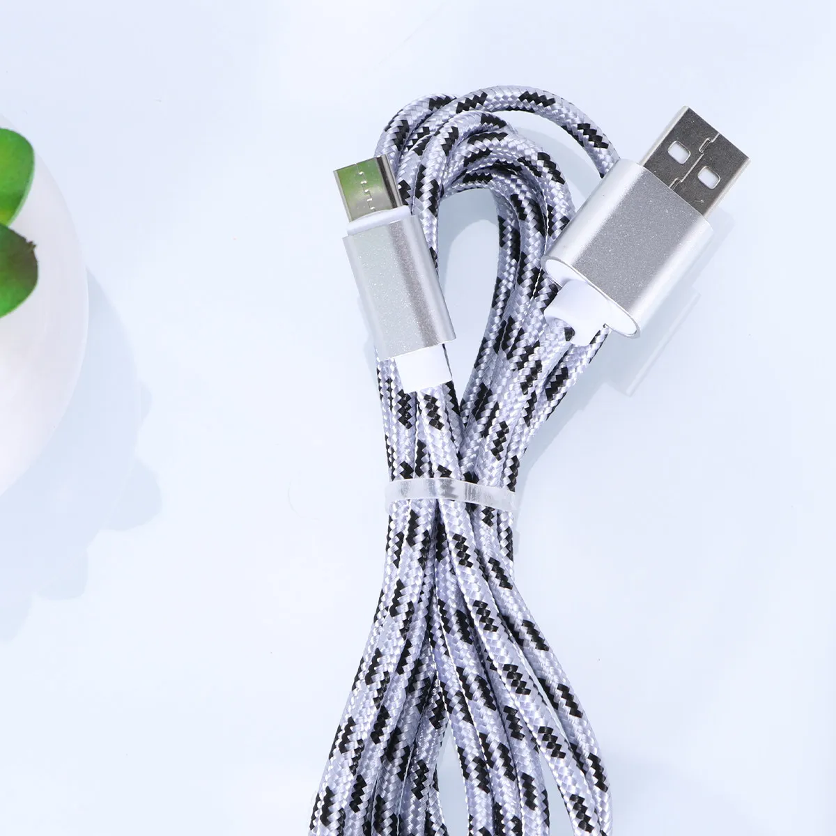 Фото USB-кабель Type-C с нейлоновой оплеткой, серебристый, для быстрой зарядки и передачи данных, для Galaxy Note 8 S8 Plus №1