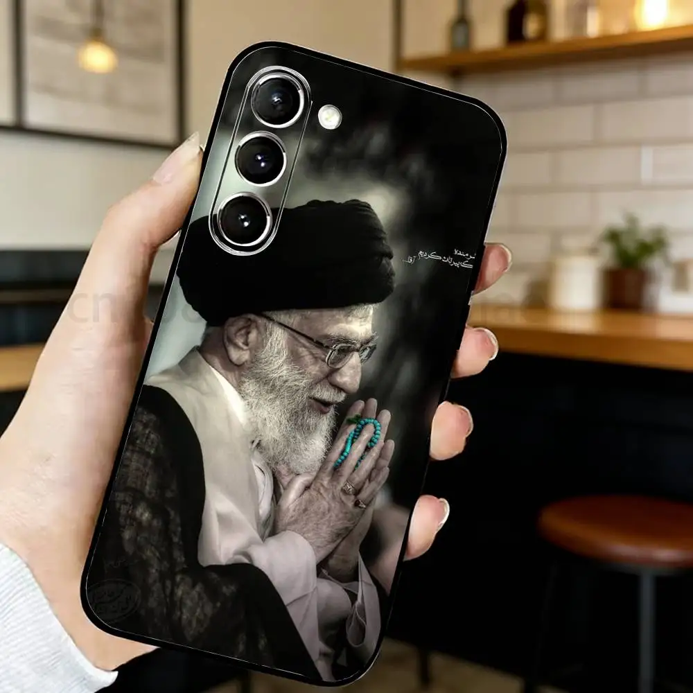 Фото Чехол для телефона Samsung S20,21,22,23,24,25,26 plus, ultra Lite, черный силиконовый чехол с надписью Peace Be Upon Him K-Khamenei I-Iran №4