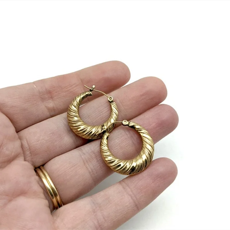 925 Silver Needle Gold Plated Thick Twisted Hoops - Hollow Croissant Hoops - Lightweight French Hoop Earrings