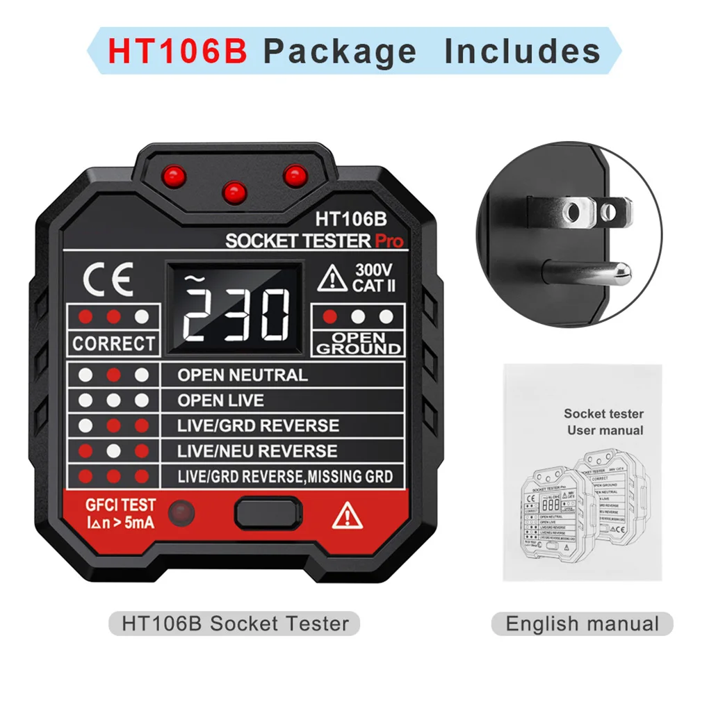 

Electric Outlet Tester Detector LCD Display Testers Measurement Accessories