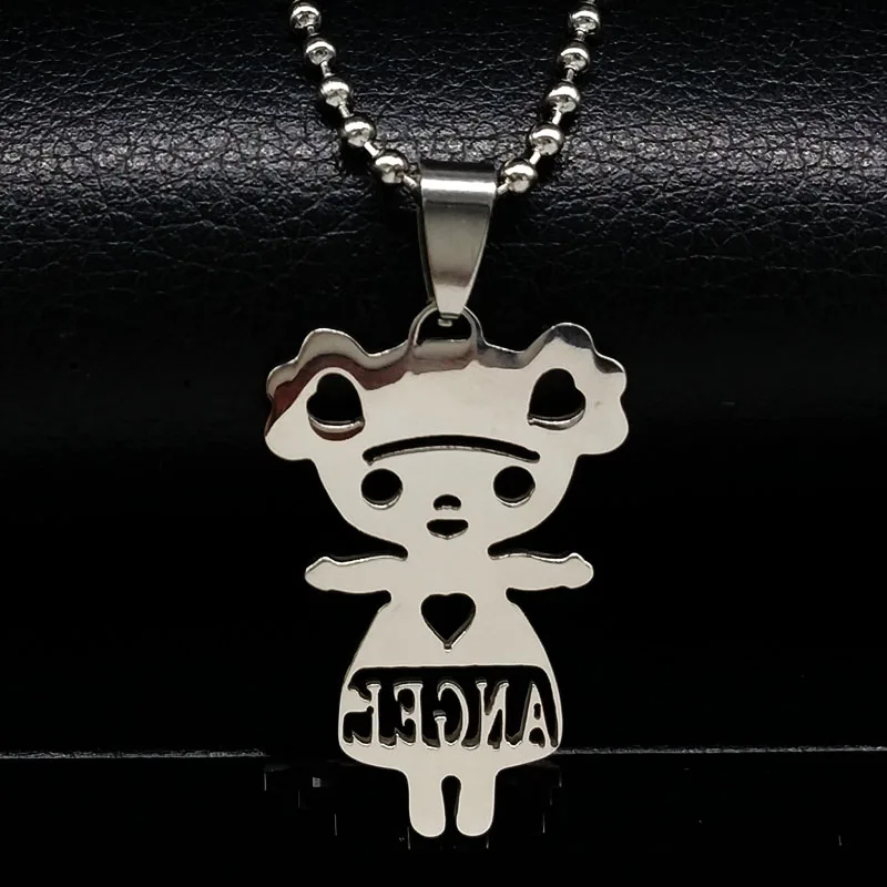 

New Angle Girl Silver Color Stainless Steel Bead Necklaces Women Big Necklaces & Pendants Women Jewelry collier femme N741600S08