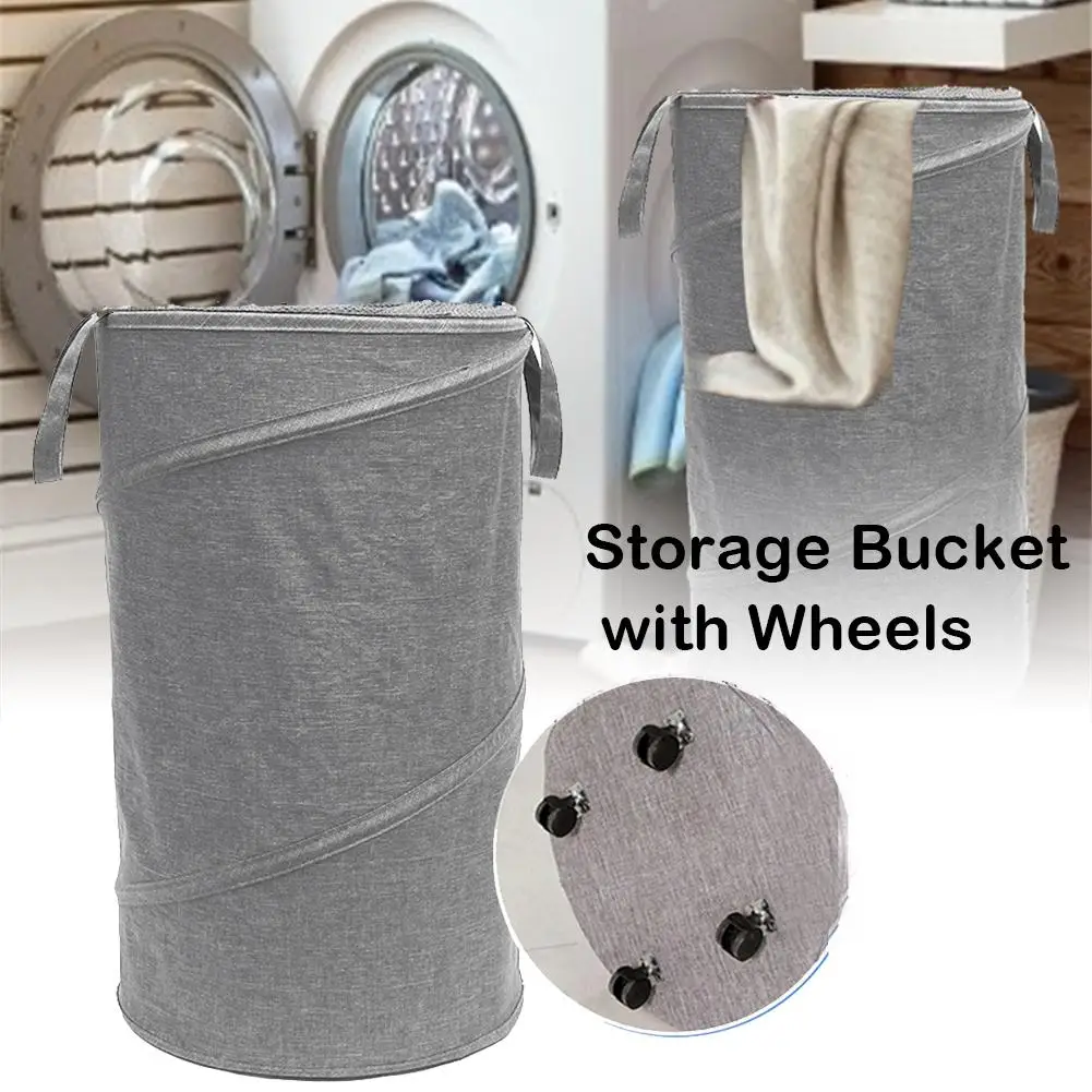 

Large Laundry Basket With Wheels Oxford Cloth Storage Bucket Folding Washing Toy Dirty Clothes Basket Foldable Clothes Organizer