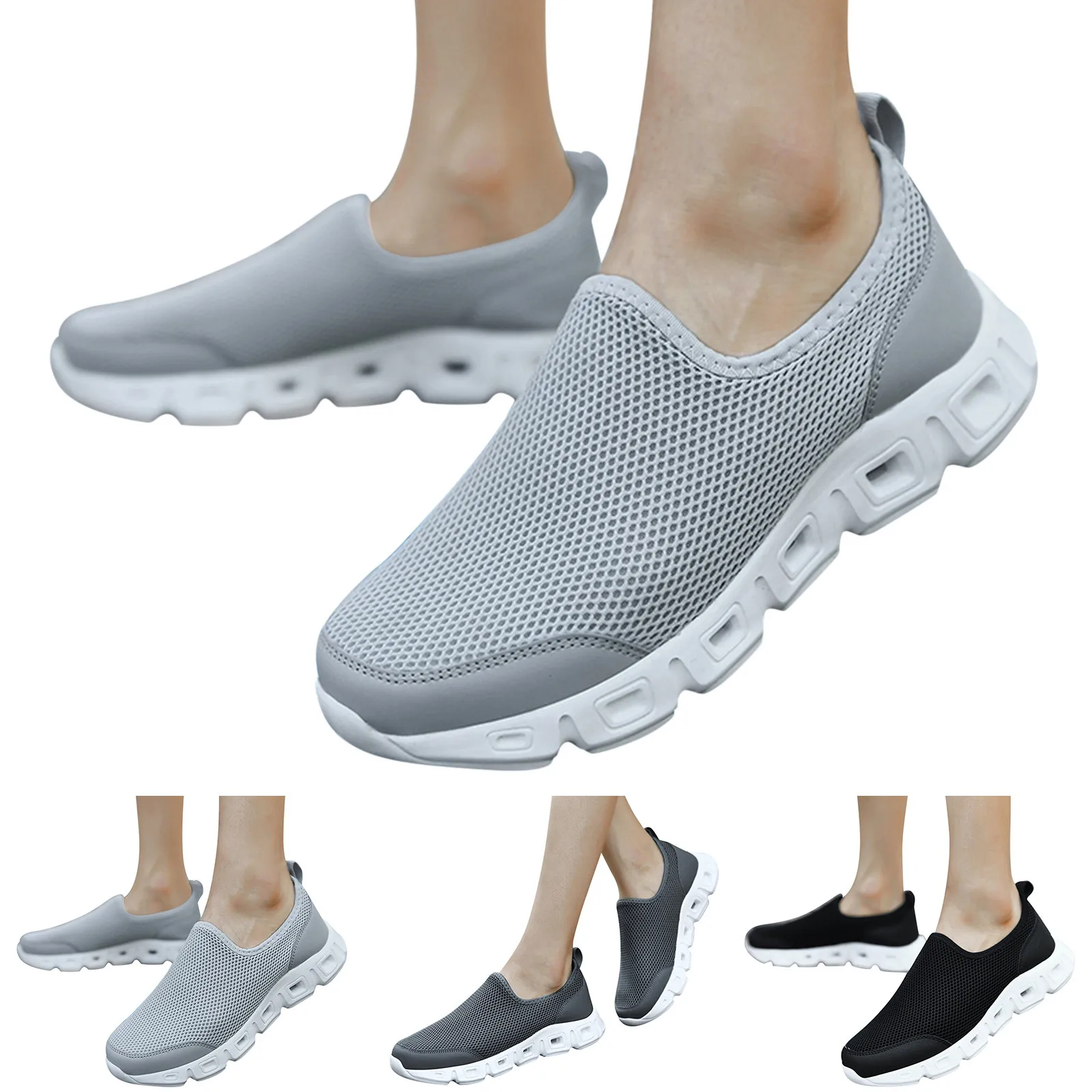 

Sneakers Women Air Ladies Solid Color Mesh Breathable Slip On Low Top Flat Casual Sneakers