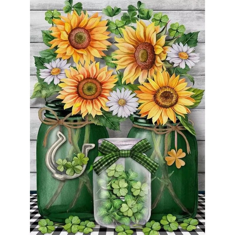 Алмазная живопись AB букет подсолнухов в вазе Набор для вышивки настенное