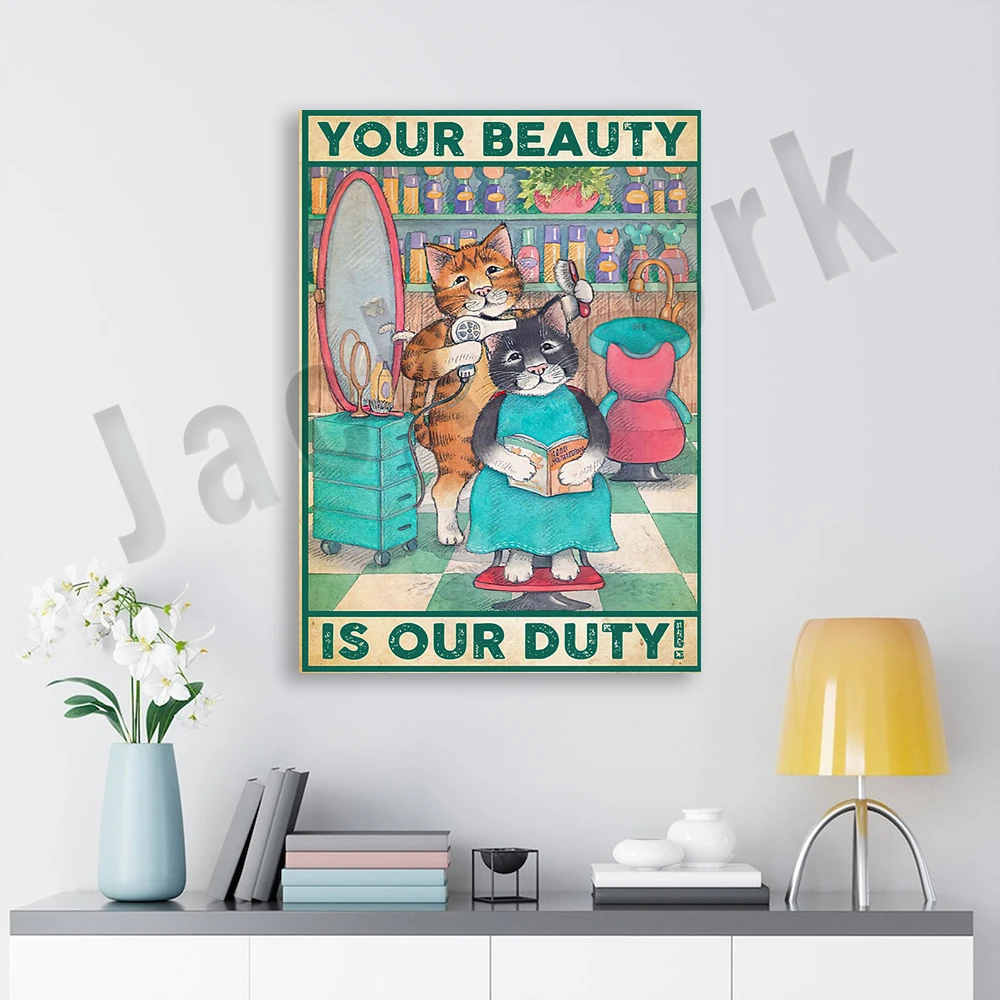 Котячий парикмахер твоя красота - наша обязанность холст постер забавный кошачий