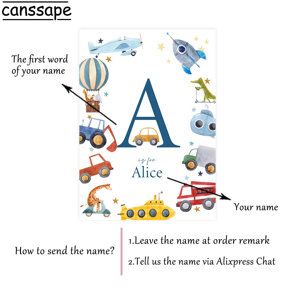 Настенные плакаты с именем на заказ алфавит холст плакат самолет художественная