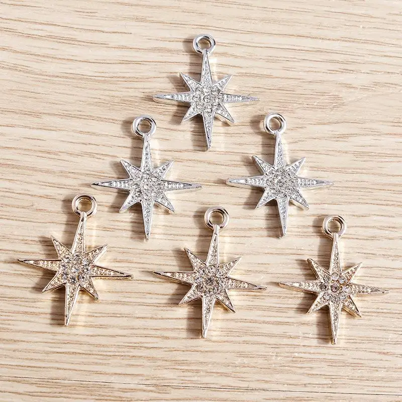 

10Pcs/pack Artificial Diamond Octagram Star Accessories Necklace Jewelry Accessories Pendant Diy Bracelet Pendant Girls Gift
