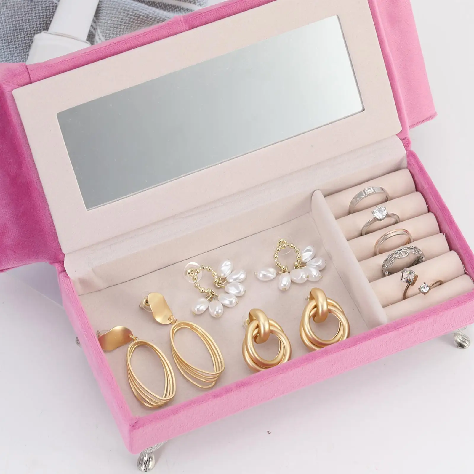 

Cute Jewelry box Decoration Display Case Portable for Bedroom Bedside Table