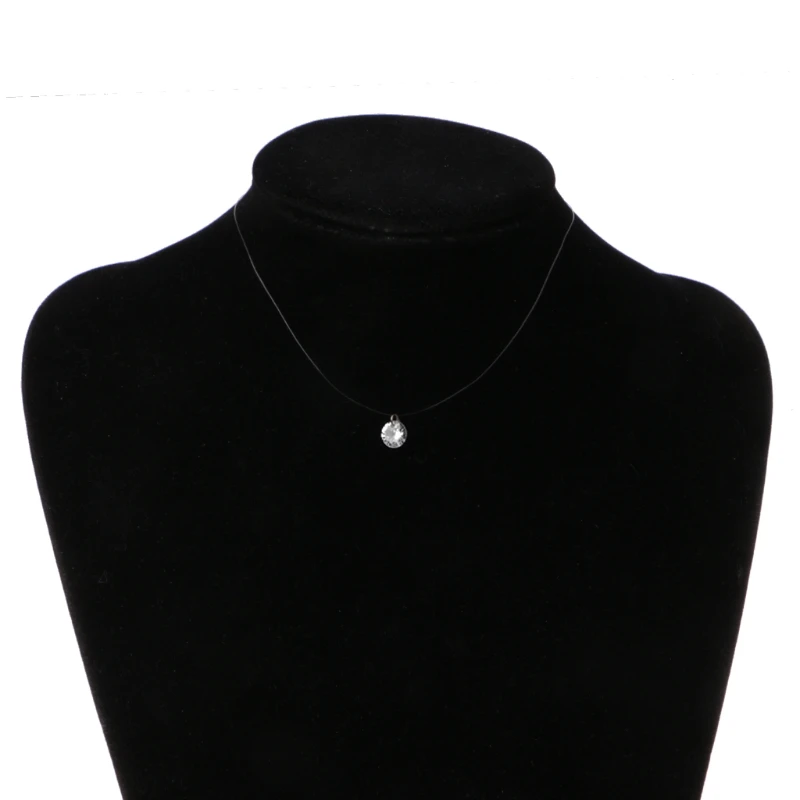 Невидимый кубический цирконий кулон ожерелье прозрачный леска колье подарок K3ND