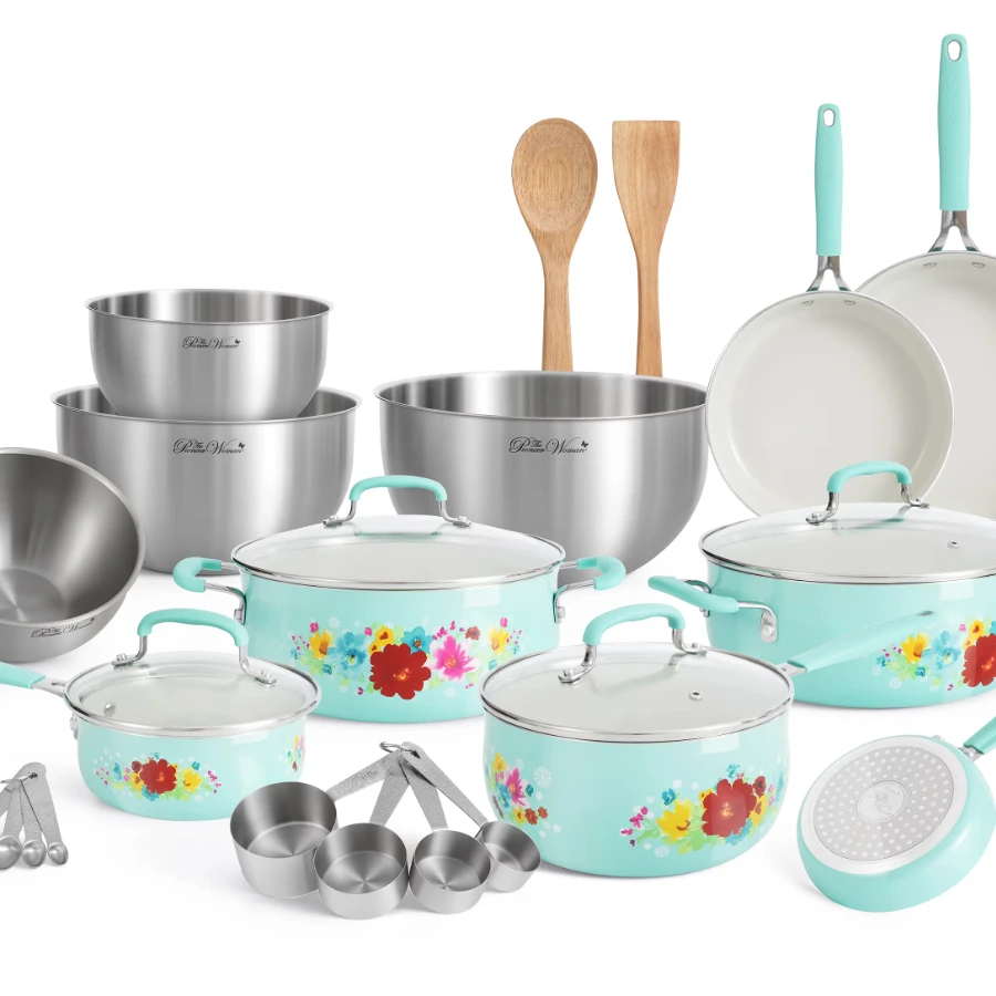 

Classic Ceramic Breezy Blossom Cookware Set, 25 Piece Set