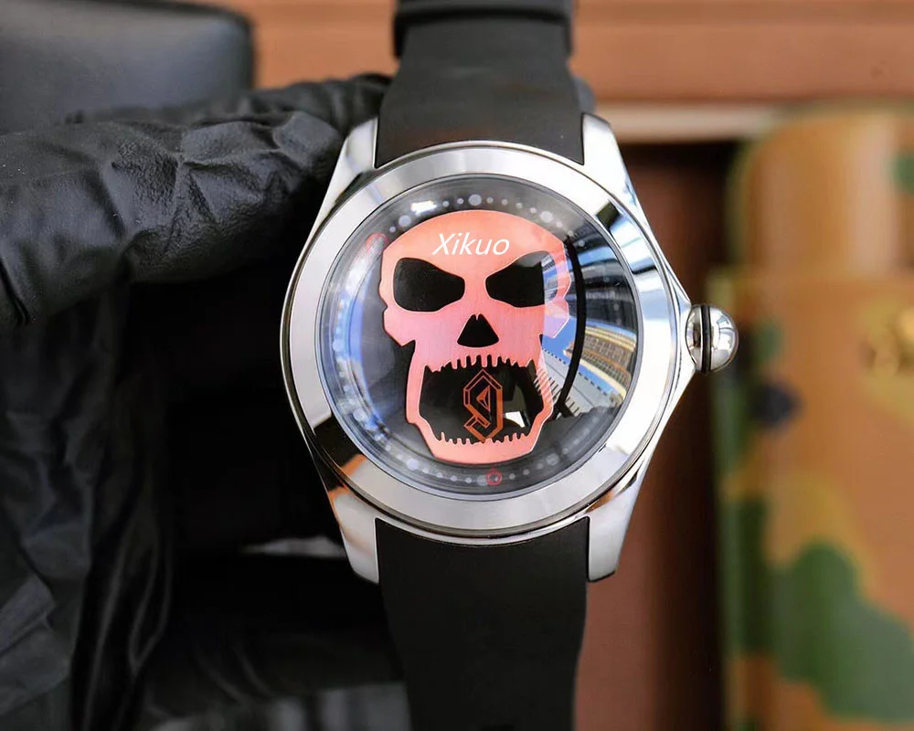 

XIKUO AAA 2023 Новое поступление художественный стиль Сумасшедший дизайн пузырьковое стекло автоматические часы мужские водонепроницаемые наручные часы с резиновым ремешком