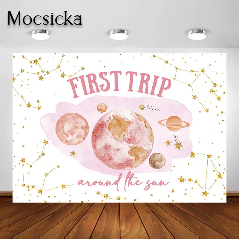 

Mocsicka фон для вечеринки в честь первого дня рождения для девочек розовый фон в виде планеты реквизит для детской портретной фотостудии декор для вечеринки баннер