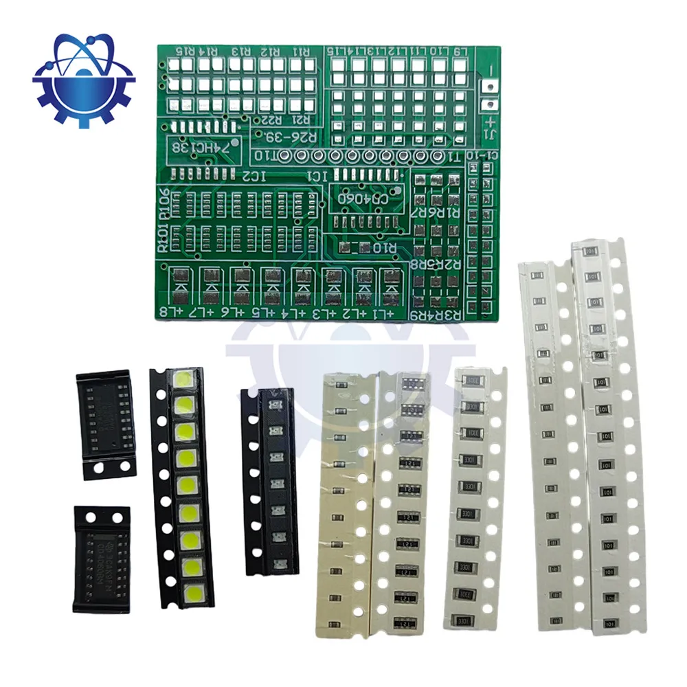 

15 Road Colourful Lights Controller Kit SMD SMT Soldering Practice Kit Components Board Bulk DX-TP12 DIY Led Transistor Set