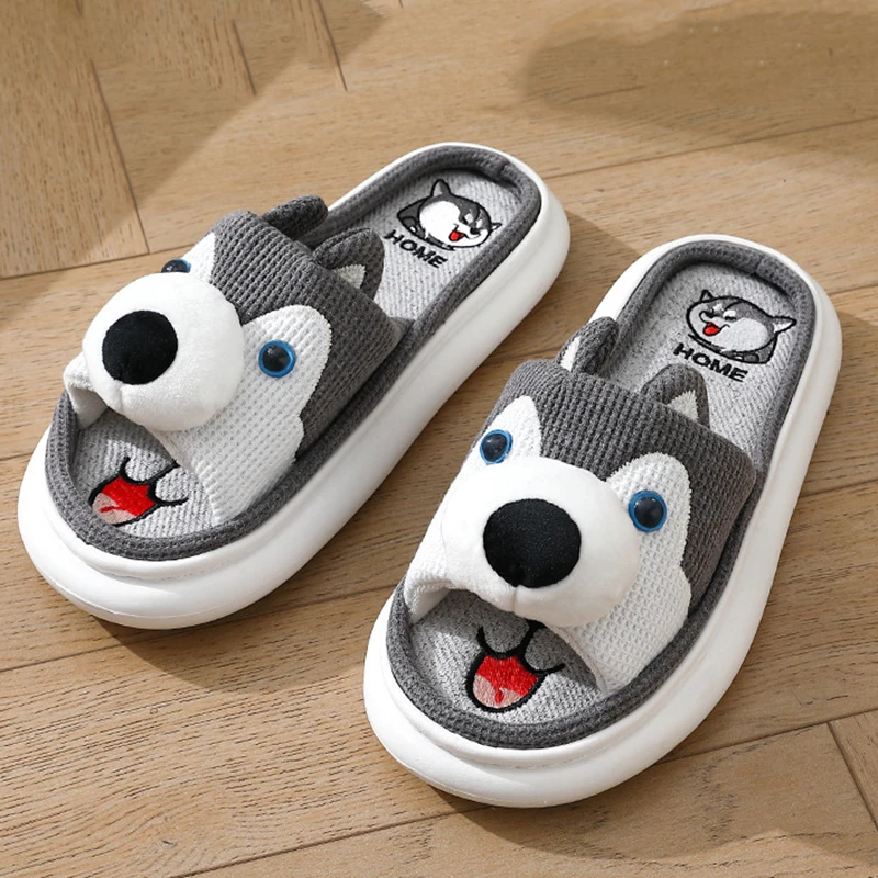 

Spring/Autumn Slippers Cartoon Women Thick Sole Flax Slides Man Home Cotton Slippers Unisex Bedroom Slipper Non-slip Floor Falts