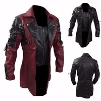 men leather jacket motorcycle leather jacket men fashion long sleeve lapel bandage patchwork cardigan outwear tops