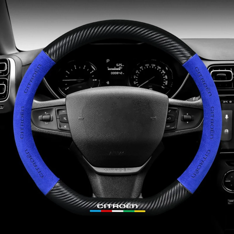 

For Citroen C1 C2 C4L C5 C6 C-Elysee C-Triomphe C4 C3 AirCross Sega Picasso Suede Carbon Fiber Non-Slip Car Steering Wheel Cover