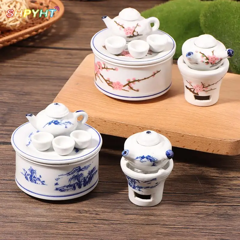 

1Set 1:12 Dollhouse Miniature Ceramics Tea Set Kettle Cup Tea Sea Wind Furnace Kids Pretend Play Toy Doll House Accessories