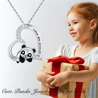 necklace silver cute i love you best dazzling heart chain baby panda girls gift