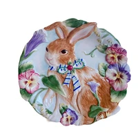 hand painted three dimensional ceramic plate american pastoral embossed craft rabbit dessert plate home afternoon tea tableware