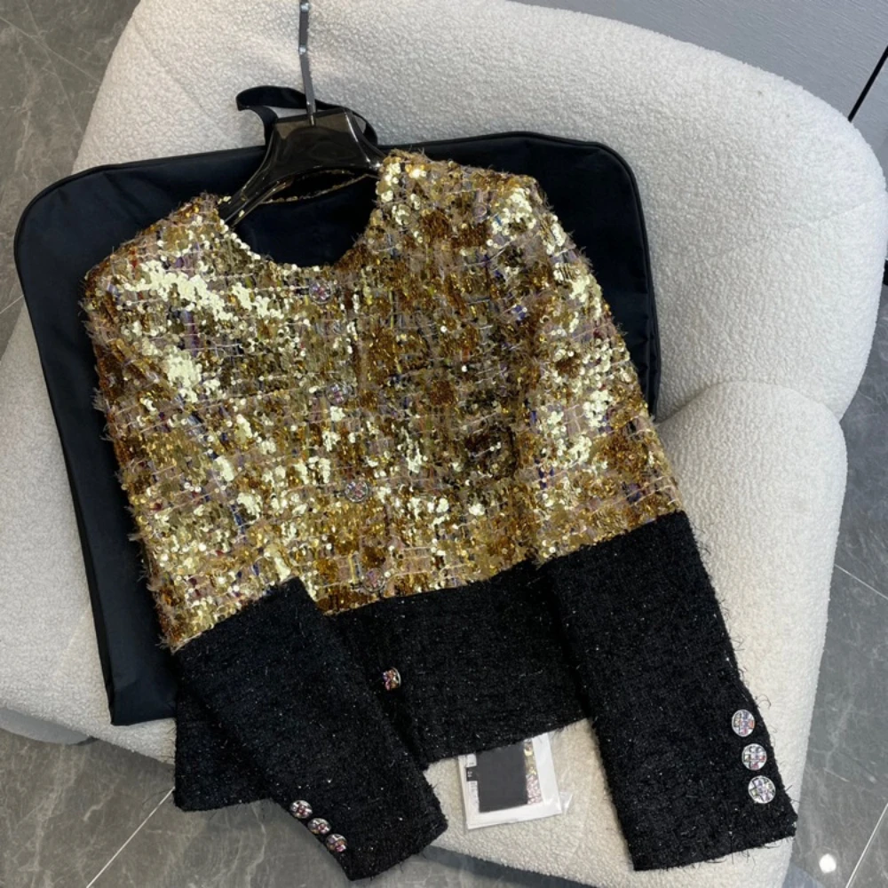 

Brand New Autumn Chic Women High Quality Sequins Tweed Coat Jackets Top C938